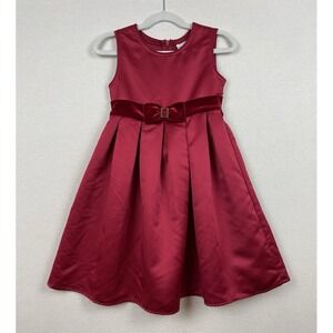 Perfectly Dressed Holiday Satin Dress Girls Size 5 Velvet Bow, Zipper & Tie Back